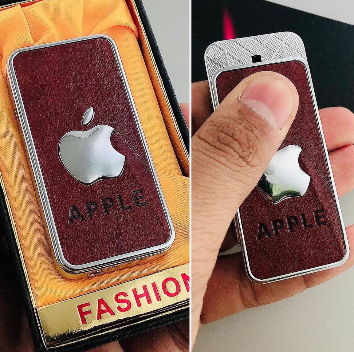 Apple Sliding Windproof Lighter (Premium Leather Finish)