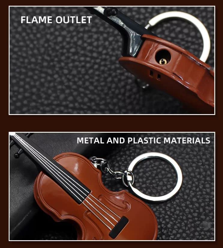 lighter with keychain. this lighter is in shape and design of a guitar.